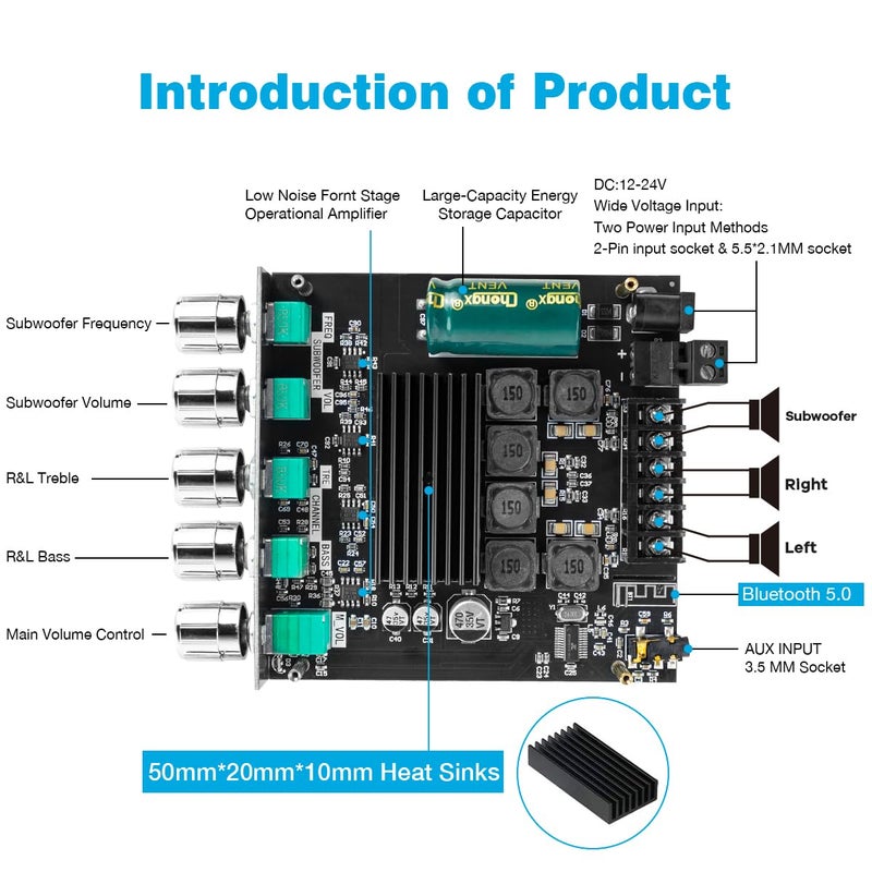 Hosyond ZK-TB21 Bluetooth 5.0 50W+50W+100W 2.1 Channel Subwoofer Amplifier Board TPA3116D2 HiFi Treble and Bass Control Stereo Digital Audio Amp Board for Home Theater DIY Speakers - Image 2